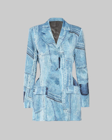 Fall Winter Cowboy Graffiti Printing Satin Material Cropped Outfit Blazer